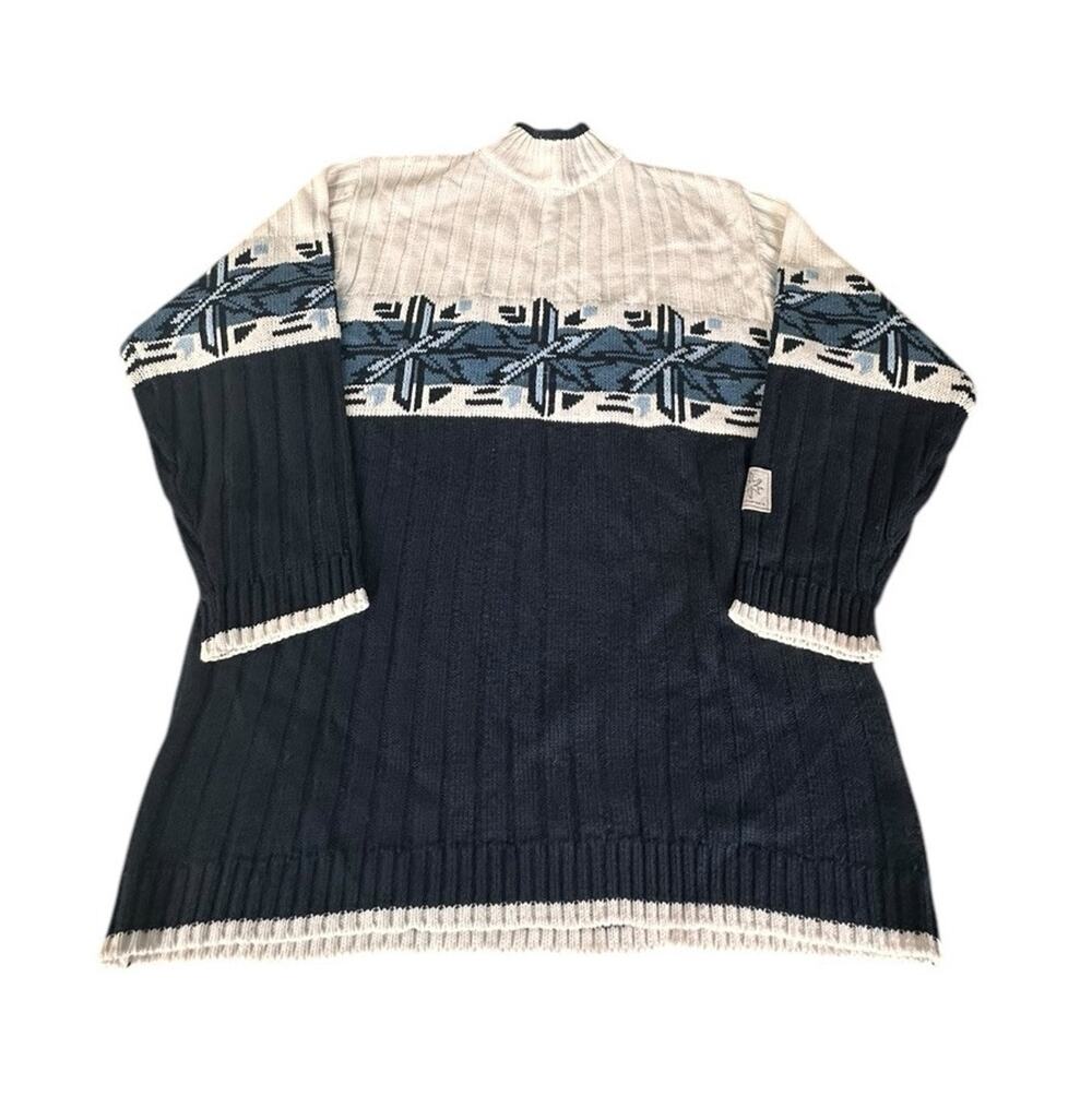 VTG Y2K Southpole Oversize Sweater Mens Sz Large Mock Neck Streetwear Blue White